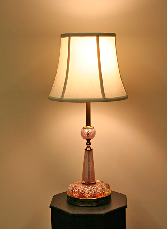 Vintage Pink & Clear Art Glass Table Lamp, c. 1950
