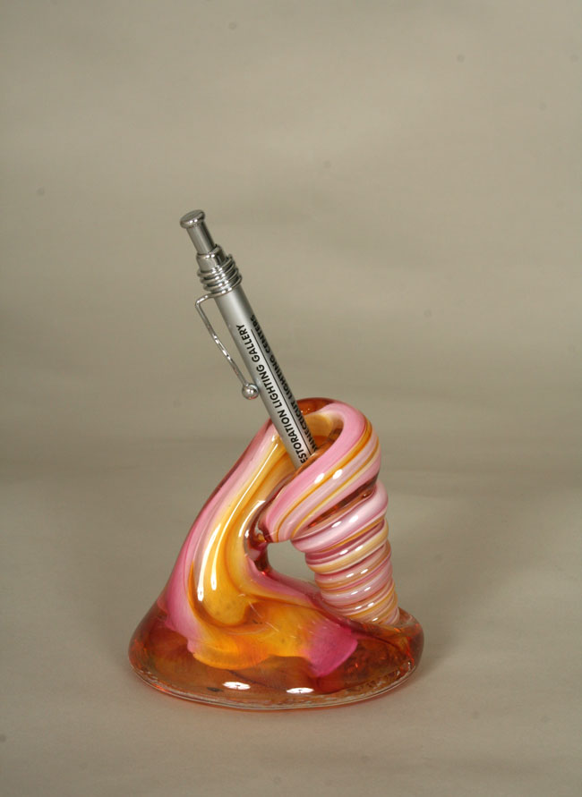 Handblown Rose & Gold Glass Pen Holder