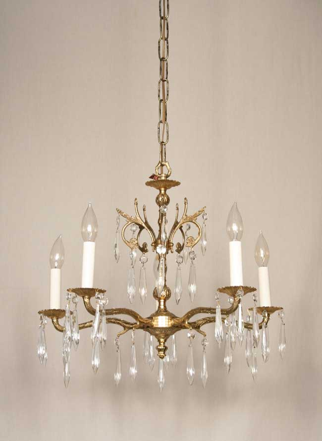 Spanish 5lt Chandelier W Graceful Sloping Arms C 1950