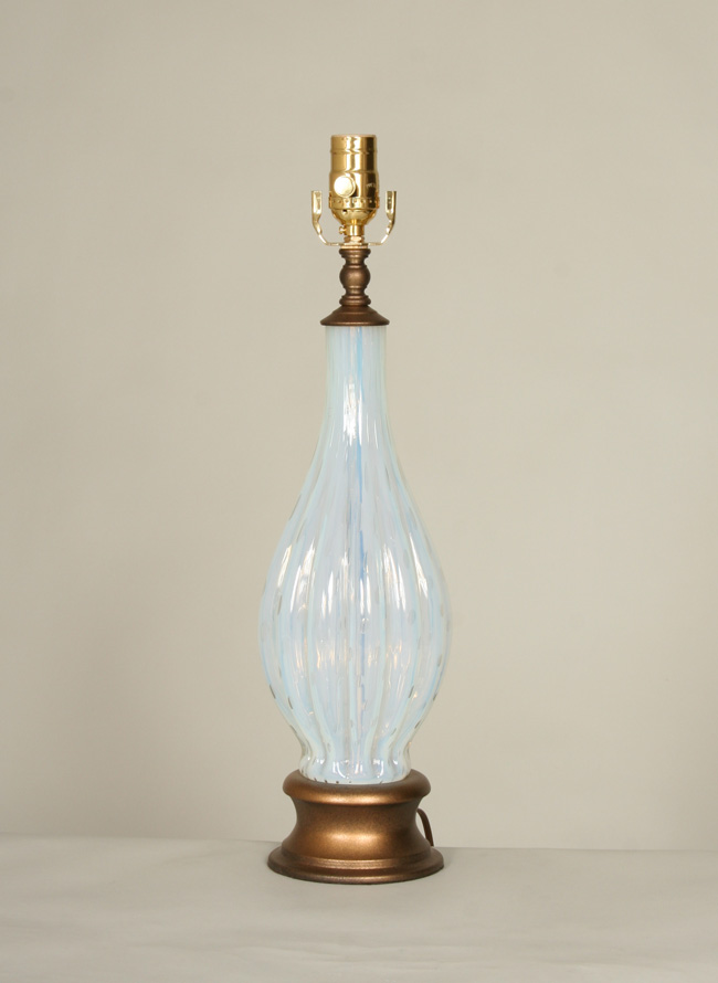 Vintage Vaseline Glass Fluted Vase Table Lamp, c. 1950