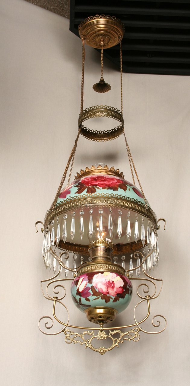 Vintage HandPainted Oil Conversion Chandelier, c. 19th Century