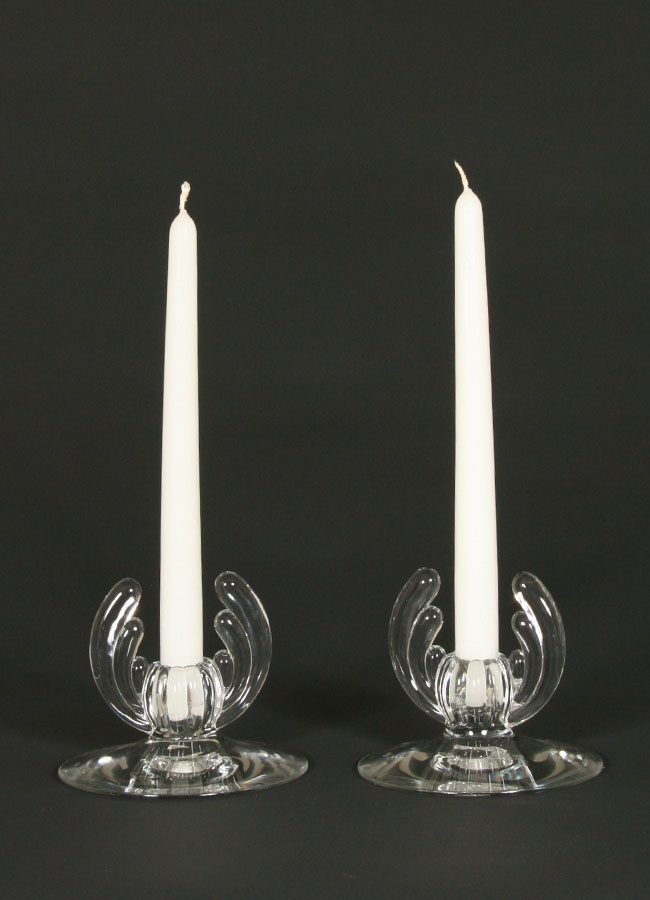 Pair of Vintage Art Deco Influenced Glass Candlesticks, c.1940