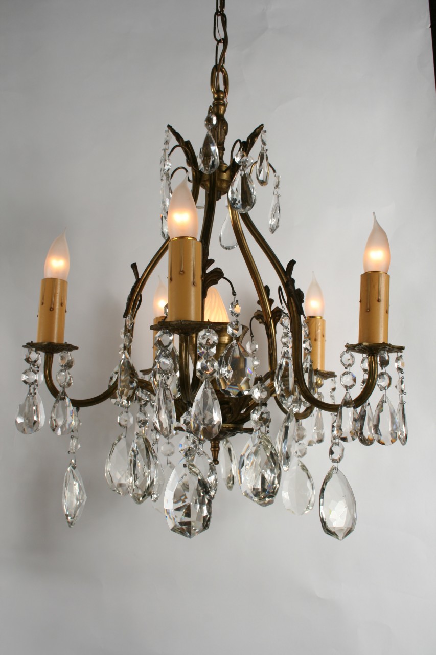 Vintage Fleur De Lis Cast Brass Chandelier C 1940