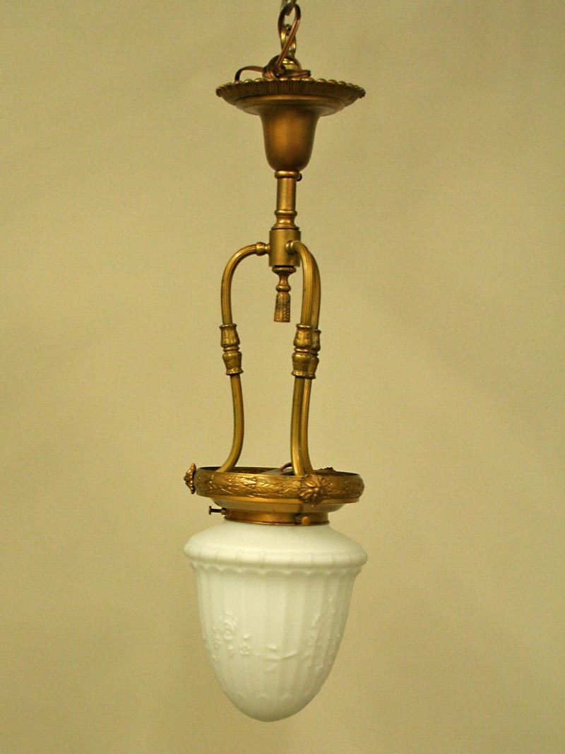 Handel Frame Pendant with Satin Replacement Glass, c 1920.