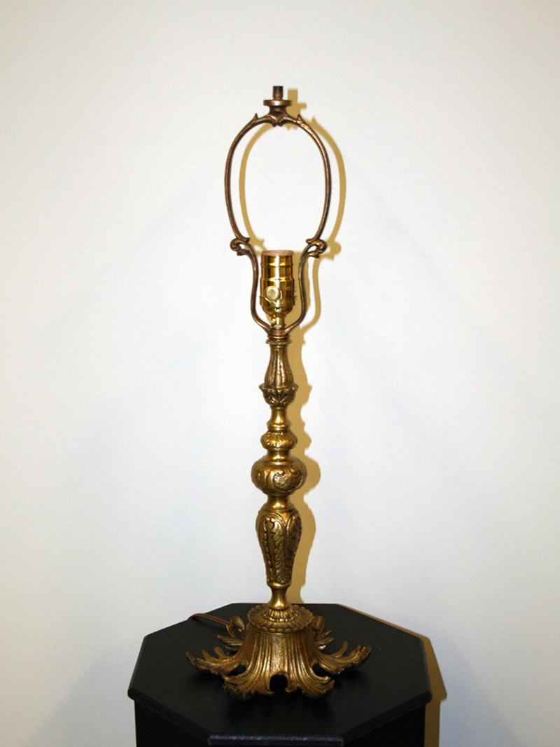 Ornate Cast Brass Table Lamp w/ Leaf Design Footed Base, c. 1950