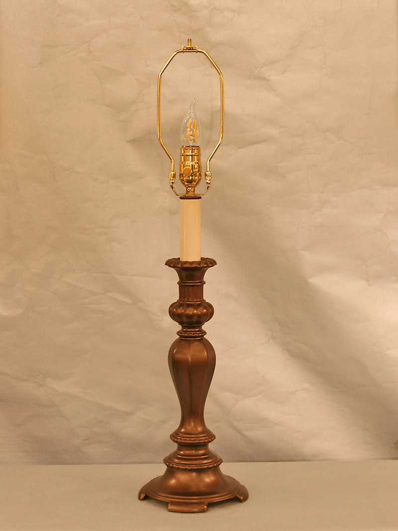 Painted Antique Copper Candle Stick Table Lamp