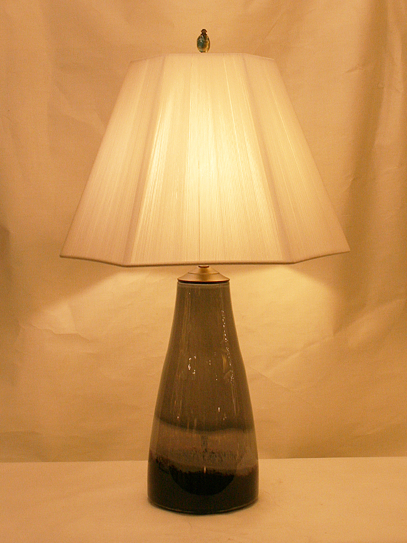 Custom Grey, Brown, & White Art Glass Vase Lamp.