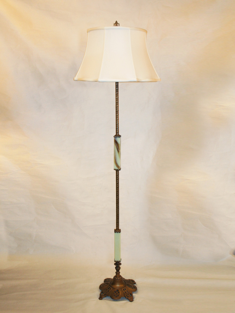 Jadeite 2Lt Floor Lamp w/ Hammered Texture Base, c. 1920
