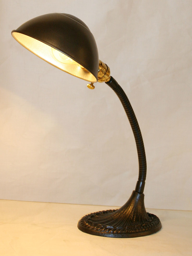 Industrial Style Gooseneck Desk Lamp w/ Ribbed Iron Base in Dark Bronze