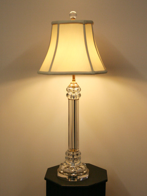 Vintage Clear Glass Pillar Table Lamp w/ Acrylic Base, c. 1960