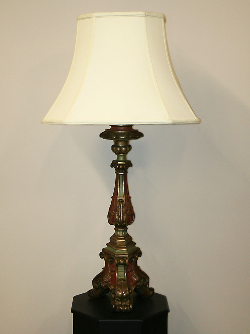 Vintage Painted Italian Table Lamp w/ Ornate Carving & All Original